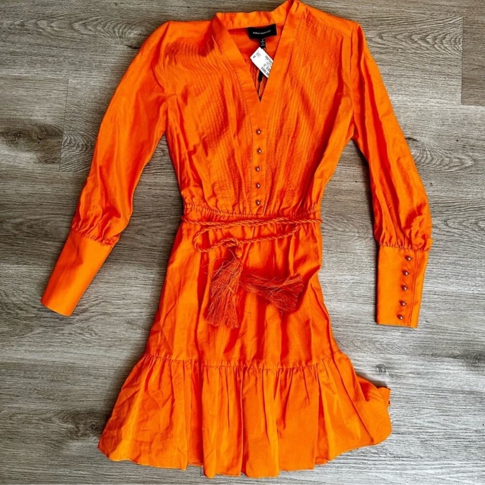 Robert Rodriguez Orange Silk Ling Sleeve Dress With Belt Size 2 NWT - Picture 2 of 13
